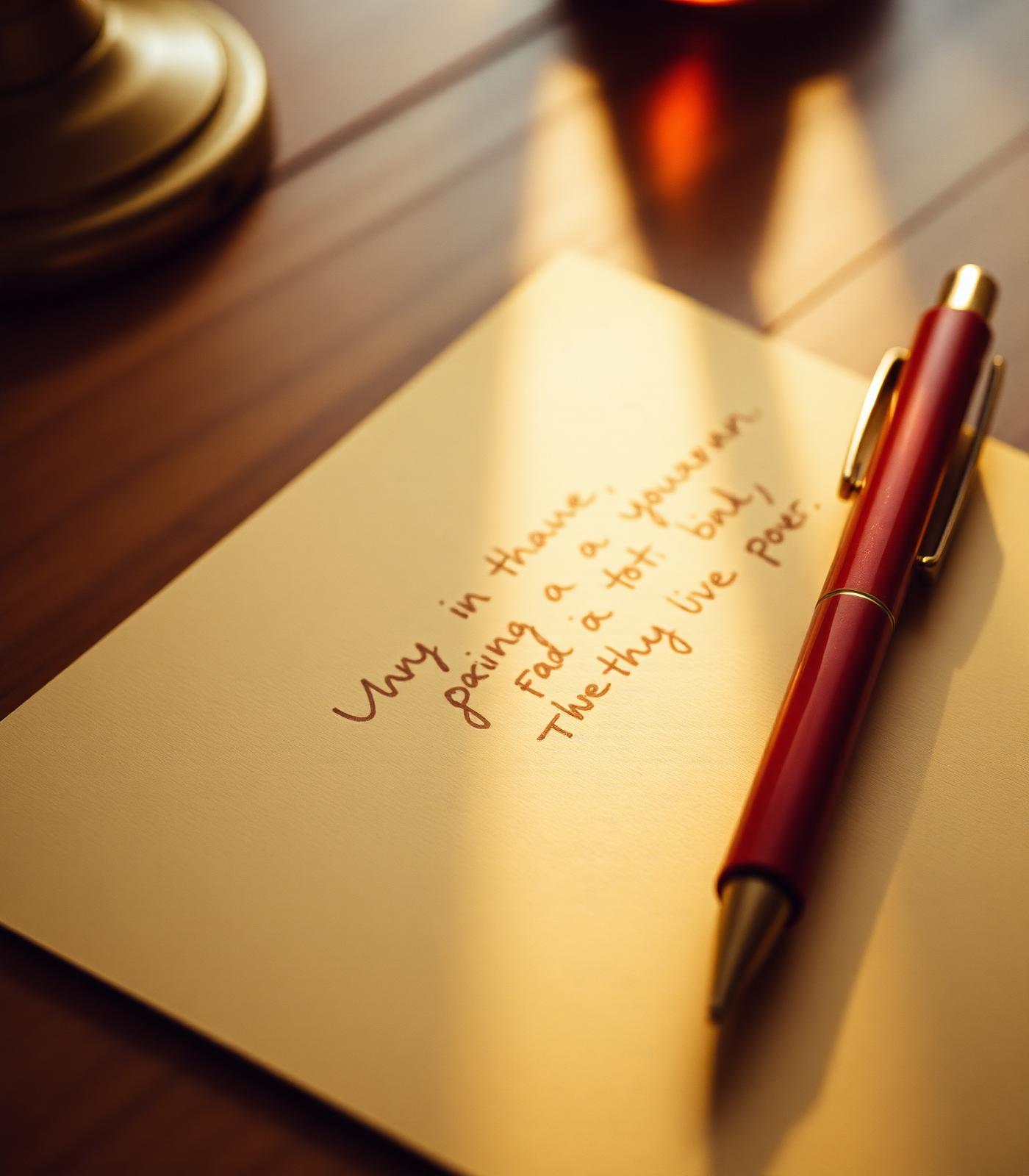 Handwritten note in warm light